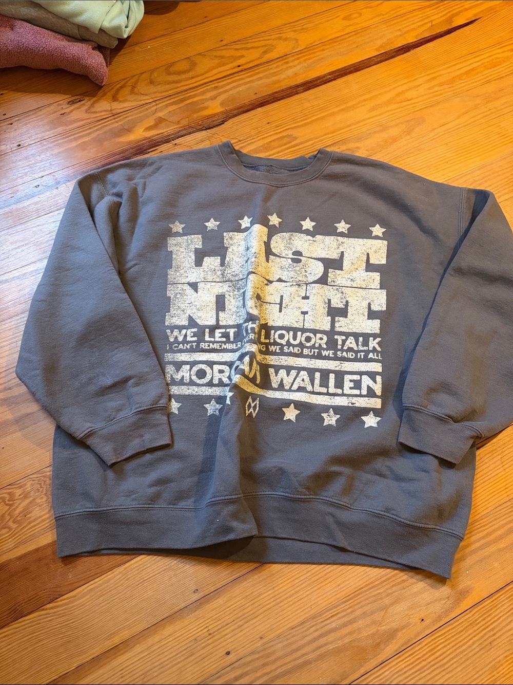 Gray Oversized Graphic Crewneck Sweatshirt - Morgan Wallen Concert Merch